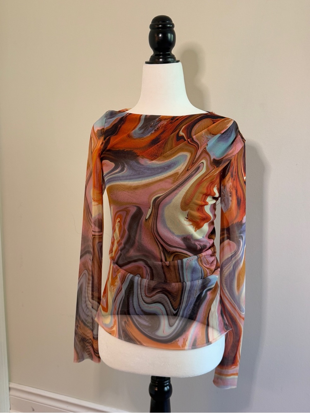 Zara Multicolor Swirl Print Long Sleeve Top S